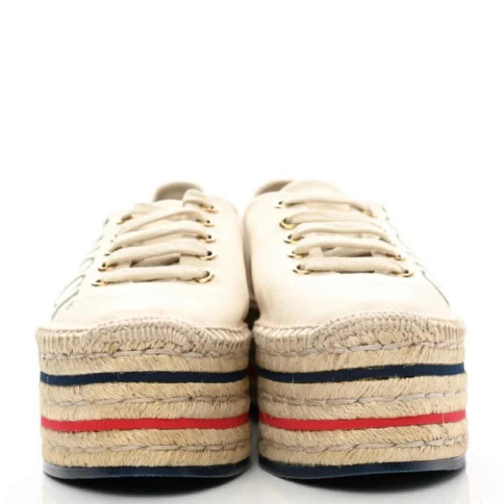 EUC/LIKE NEW Gucci Logo Platform Espadrilles Canvas in Off-White - Size EU 34